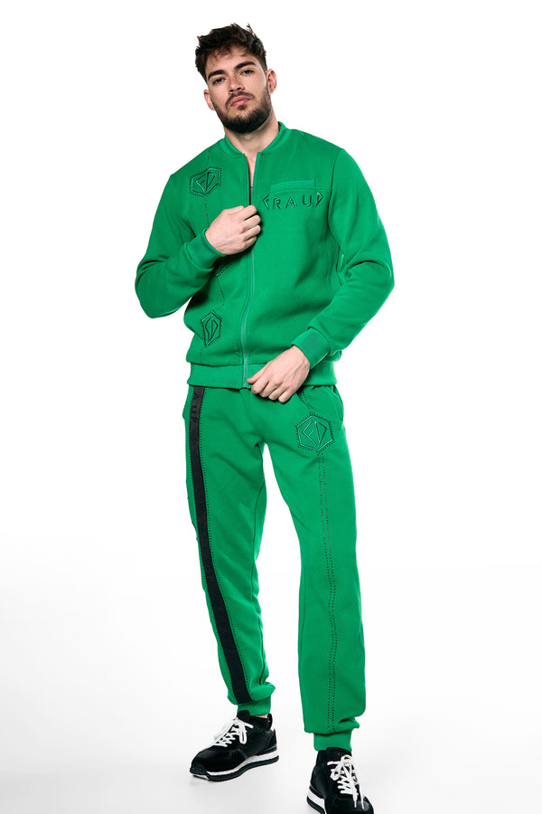 Men's Tracksuit with Crystals , Reflective Trim in Kelly Green with pants