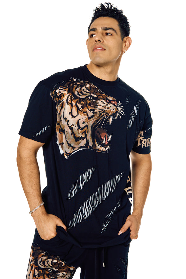 black t-shirt with tiger print