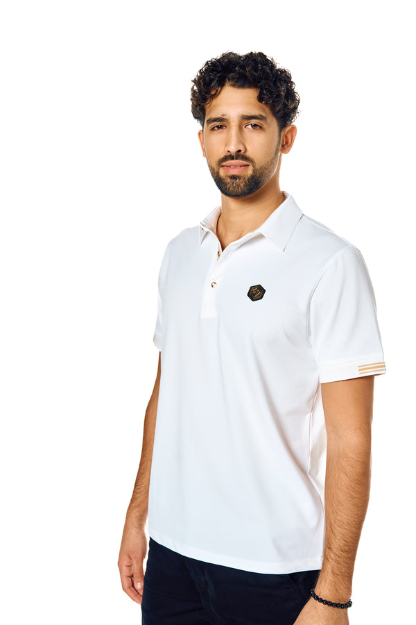 White Polo T-Shirt With Metal Logo