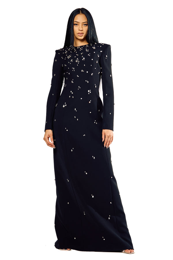 Stone Embellished Long Sleeve Dress