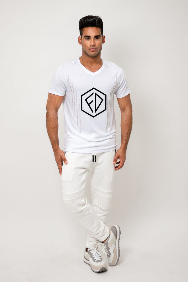 Round Neck Whithe Crystal T-Shirt